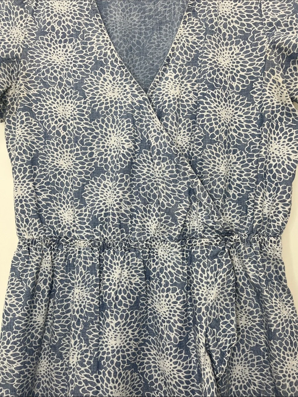 J. Crew Light Blue Denim Floral Printed Faux Wrap Mini Dress - Size Small